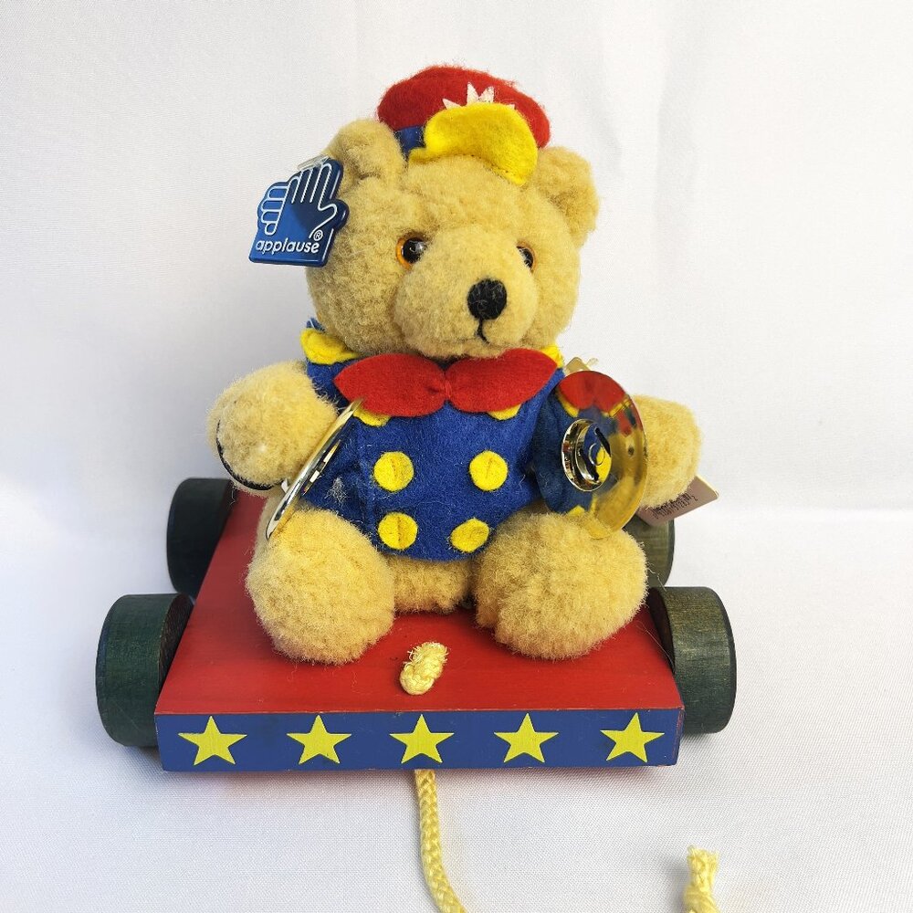 Plush Teddy with Cymbals Applause Vintage Toy Pull Bears in Toyland 1990s